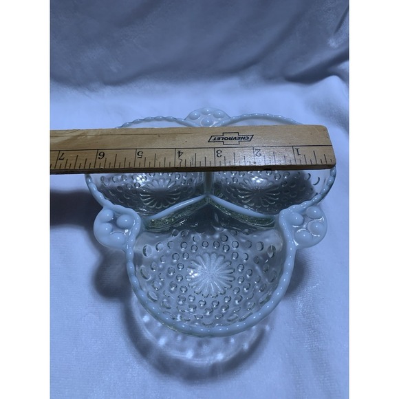 MOONSTONE OPALESCENT HOBNAIL 3-PART DIVIDED SERVING DISH 1940s-1950s - Picture 6 of 6